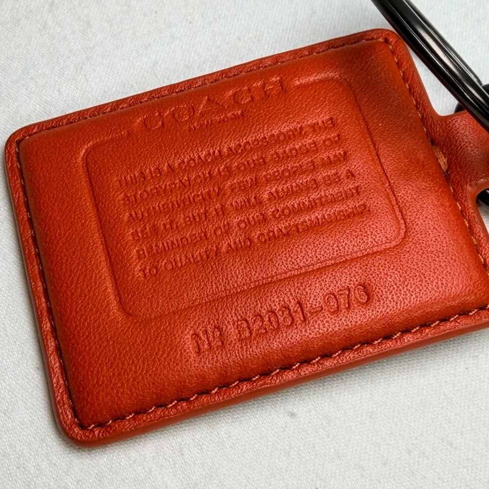 Coach Leather Creed Hangtag GunMetal Keychain Charm cc signature on other side